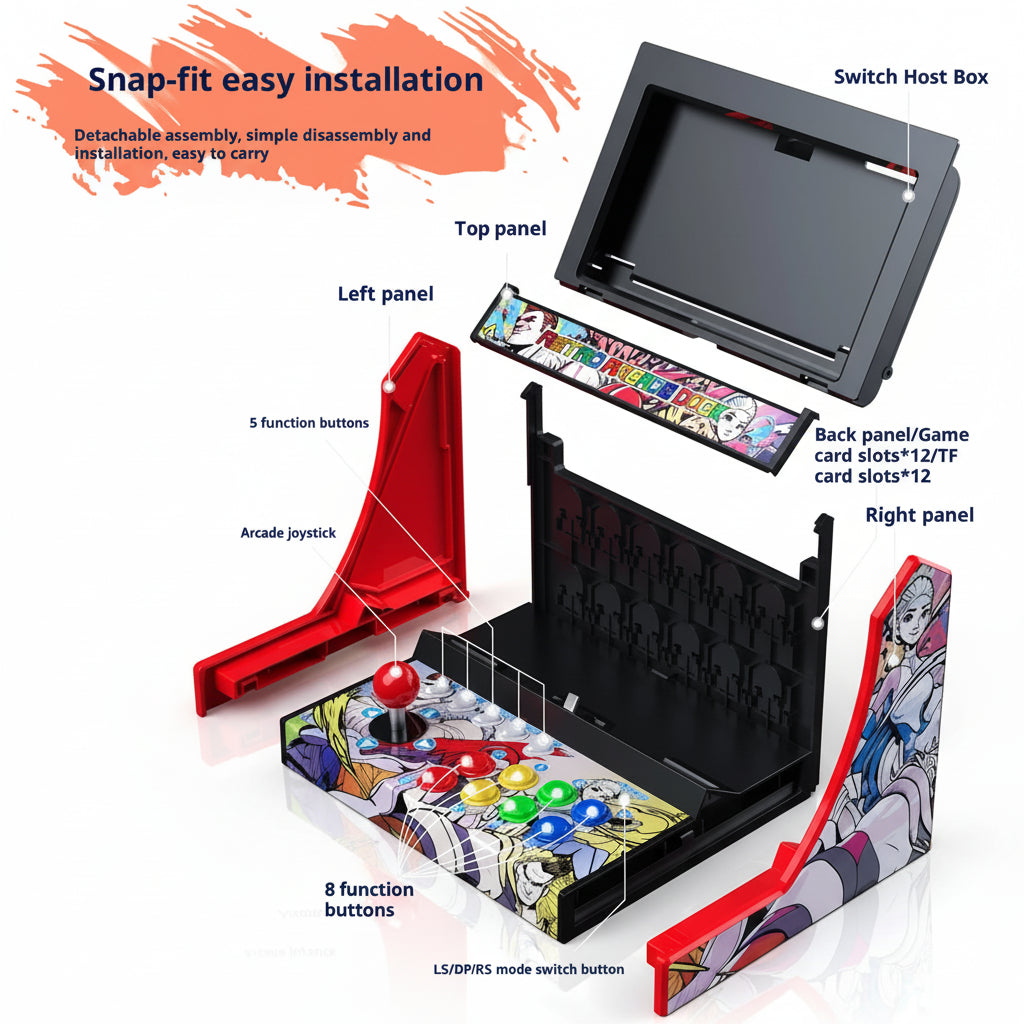 Arcade Controller Dock per Nintendo Switch / Switch OLED / Switch 2 – Mini Arcade da Scrivania per Fighting Game