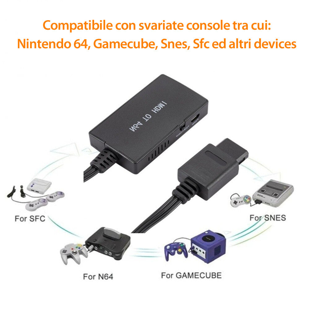 Adattatore video HDMI per Super Nintendo, Nintendo 64, Gamecube e SFC- Rivivi i giochi classici su TV moderne