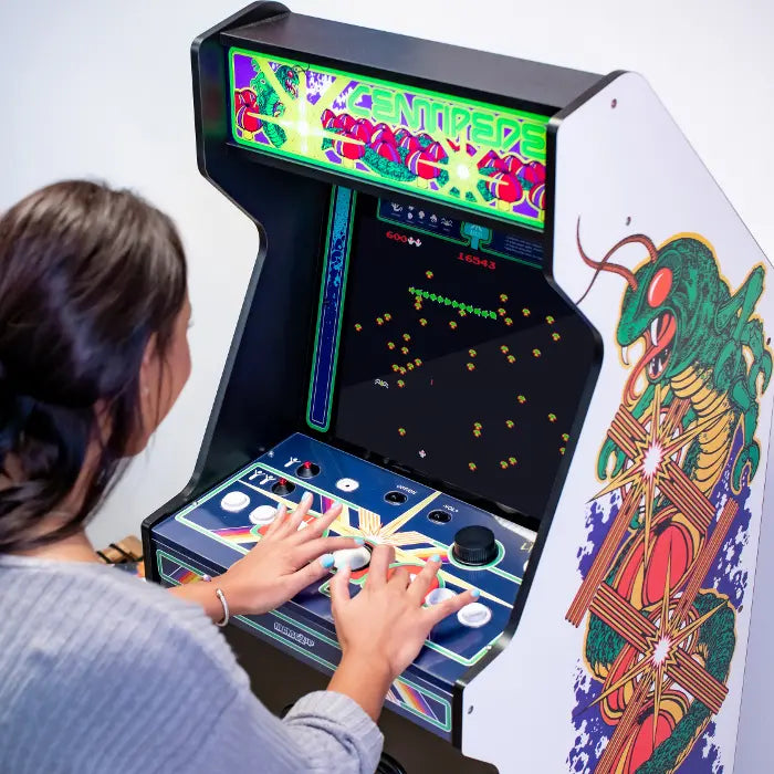 Atari Legacy CENTIPEDE® 2023 Edition includes the Light-Up Marquee and 14 classic Atari games.