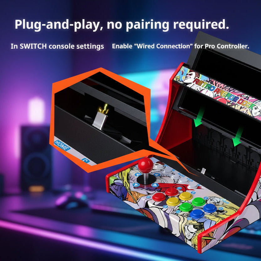 Arcade Controller Dock per Nintendo Switch / Switch OLED / Switch 2 – Mini Arcade da Scrivania per Fighting Game